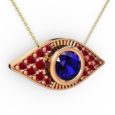Lab safir ve kök yakut 18 ayar rose altın kolye (40 cm altın rolo zincir)