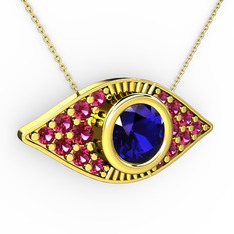 Palmira Göz Nazar Kolye - Lab safir ve rodolit garnet 18 ayar altın kolye (40 cm altın rolo zincir) #149ndh6