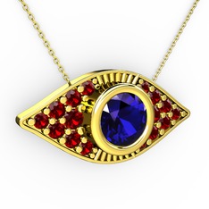 Palmira Göz Nazar Kolye - Lab safir ve garnet 8 ayar altın kolye (40 cm altın rolo zincir) #14u1iah
