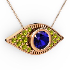 Lab safir ve peridot 18 ayar rose altın kolye (40 cm rose altın rolo zincir)
