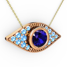 Lab safir ve akuamarin 18 ayar rose altın kolye (40 cm altın rolo zincir)