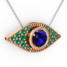 Palmira Göz Nazar Kolye - Lab safir ve yeşil kuvars 14 ayar rose altın kolye (40 cm beyaz altın rolo zincir) #1767jl1