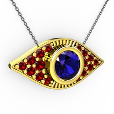 Palmira Göz Nazar Kolye - Lab safir ve garnet 18 ayar altın kolye (40 cm gümüş rolo zincir) #18hat5