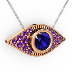 Palmira Göz Nazar Kolye - Lab safir ve ametist 14 ayar rose altın kolye (40 cm beyaz altın rolo zincir) #1b08i3b