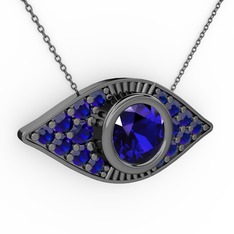 Palmira Göz Nazar Kolye - Lab safir 925 ayar siyah rodyum kaplama gümüş kolye (40 cm gümüş rolo zincir) #1ea5f3d