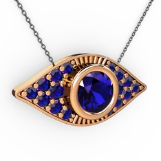 Lab safir 8 ayar rose altın kolye (40 cm gümüş rolo zincir)