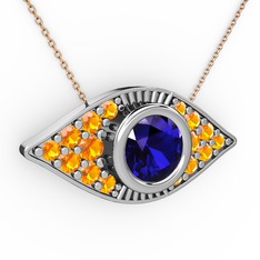 Palmira Göz Nazar Kolye - Lab safir ve sitrin 14 ayar beyaz altın kolye (40 cm rose altın rolo zincir) #1f8pqu