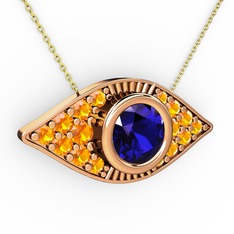 Palmira Göz Nazar Kolye - Lab safir ve sitrin 14 ayar rose altın kolye (40 cm altın rolo zincir) #1hhkgfn