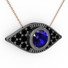 Palmira Göz Nazar Kolye - Lab safir ve siyah zirkon 925 ayar siyah rodyum kaplama gümüş kolye (40 cm rose altın rolo zincir) #1mh7te4