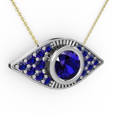 Lab safir 18 ayar beyaz altın kolye (40 cm altın rolo zincir)