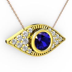 Lab safir ve beyaz zirkon 925 ayar altın kaplama gümüş kolye (40 cm rose altın rolo zincir)