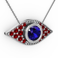 Palmira Göz Nazar Kolye - Lab safir ve garnet 8 ayar beyaz altın kolye (40 cm gümüş rolo zincir) #1p8emzj