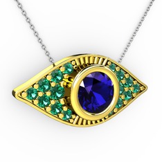 Palmira Göz Nazar Kolye - Lab safir ve yeşil kuvars 18 ayar altın kolye (40 cm beyaz altın rolo zincir) #1p8i9t2