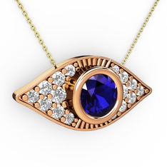 Palmira Göz Nazar Kolye - Lab safir ve swarovski 8 ayar rose altın kolye (40 cm gümüş rolo zincir) #1pjnhga
