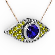 Palmira Göz Nazar Kolye - Lab safir ve peridot 8 ayar beyaz altın kolye (40 cm rose altın rolo zincir) #1qippba
