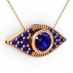 Lab safir 14 ayar rose altın kolye (40 cm altın rolo zincir)