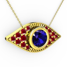 Palmira Göz Nazar Kolye - Lab safir ve kök yakut 8 ayar altın kolye (40 cm altın rolo zincir) #1rb63wv