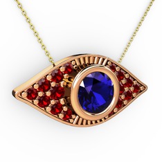 Palmira Göz Nazar Kolye - Lab safir ve garnet 14 ayar rose altın kolye (40 cm altın rolo zincir) #1uu2u8b