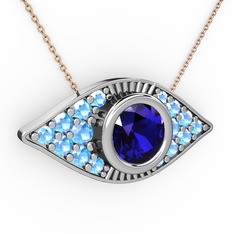 Palmira Göz Nazar Kolye - Lab safir ve akuamarin 14 ayar beyaz altın kolye (40 cm rose altın rolo zincir) #1wfbfj9