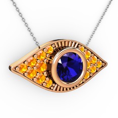 Palmira Göz Nazar Kolye - Lab safir ve sitrin 925 ayar rose altın kaplama gümüş kolye (40 cm beyaz altın rolo zincir) #1xf6l0o