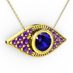 Lab safir ve ametist 8 ayar altın kolye (40 cm altın rolo zincir)