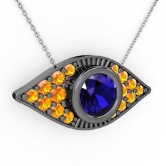 Palmira Göz Nazar Kolye - Lab safir ve sitrin 925 ayar siyah rodyum kaplama gümüş kolye (40 cm beyaz altın rolo zincir) #1xsf9x1