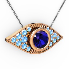 Palmira Göz Nazar Kolye - Lab safir ve akuamarin 18 ayar rose altın kolye (40 cm gümüş rolo zincir) #3yh5ox