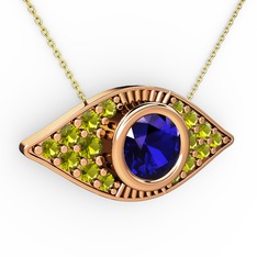 Palmira Göz Nazar Kolye - Lab safir ve peridot 8 ayar rose altın kolye (40 cm altın rolo zincir) #45ri2c