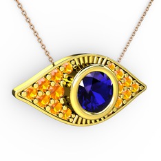 Palmira Göz Nazar Kolye - Lab safir ve sitrin 925 ayar altın kaplama gümüş kolye (40 cm rose altın rolo zincir) #4bvyhr
