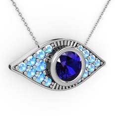 Palmira Göz Nazar Kolye - Lab safir ve akuamarin 14 ayar beyaz altın kolye (40 cm gümüş rolo zincir) #4h1ld1