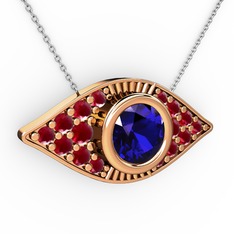 Lab safir ve kök yakut 925 ayar rose altın kaplama gümüş kolye (40 cm beyaz altın rolo zincir)