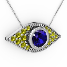 Palmira Göz Nazar Kolye - Lab safir ve peridot 8 ayar beyaz altın kolye (40 cm beyaz altın rolo zincir) #85b23u