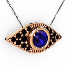 Lab safir ve siyah zirkon 8 ayar rose altın kolye (40 cm gümüş rolo zincir)