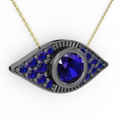 Lab safir 925 ayar siyah rodyum kaplama gümüş kolye (40 cm altın rolo zincir)
