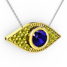 Lab safir ve peridot 925 ayar altın kaplama gümüş kolye (40 cm beyaz altın rolo zincir)