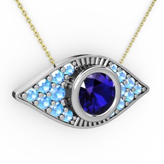 Palmira Göz Nazar Kolye - Lab safir ve akuamarin 18 ayar beyaz altın kolye (40 cm altın rolo zincir) #bzd3iy