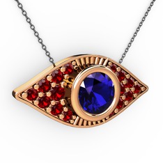 Lab safir ve garnet 8 ayar rose altın kolye (40 cm gümüş rolo zincir)