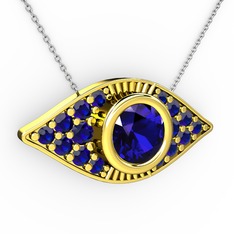 Lab safir 14 ayar altın kolye (40 cm gümüş rolo zincir)