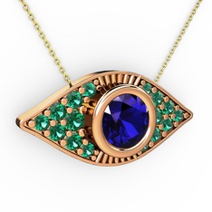 Palmira Göz Nazar Kolye - Lab safir ve yeşil kuvars 18 ayar rose altın kolye (40 cm altın rolo zincir) #f45o29
