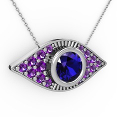 Palmira Göz Nazar Kolye - Lab safir ve ametist 8 ayar beyaz altın kolye (40 cm gümüş rolo zincir) #g55r8r