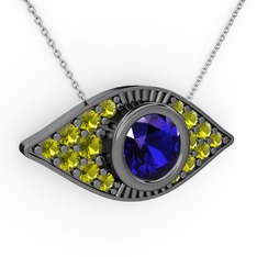 Palmira Göz Nazar Kolye - Lab safir ve peridot 925 ayar siyah rodyum kaplama gümüş kolye (40 cm gümüş rolo zincir) #h4lo5m