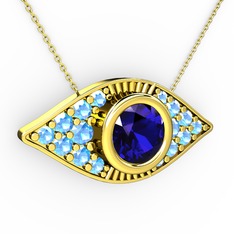 Palmira Göz Nazar Kolye - Lab safir ve akuamarin 14 ayar altın kolye (40 cm altın rolo zincir) #hblxg