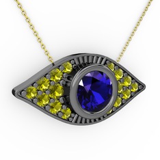 Lab safir ve peridot 925 ayar siyah rodyum kaplama gümüş kolye (40 cm altın rolo zincir)