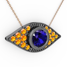 Palmira Göz Nazar Kolye - Lab safir ve sitrin 925 ayar siyah rodyum kaplama gümüş kolye (40 cm rose altın rolo zincir) #ig5f6l