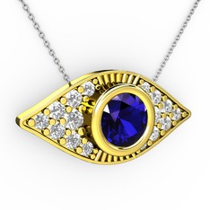 Lab safir ve swarovski 925 ayar altın kaplama gümüş kolye (40 cm beyaz altın rolo zincir)