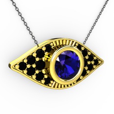 Palmira Göz Nazar Kolye - Lab safir ve siyah zirkon 925 ayar altın kaplama gümüş kolye (40 cm gümüş rolo zincir) #k0biuk