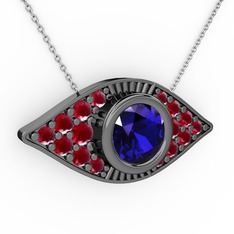 Palmira Göz Nazar Kolye - Lab safir ve kök yakut 925 ayar siyah rodyum kaplama gümüş kolye (40 cm beyaz altın rolo zincir) #km3im4