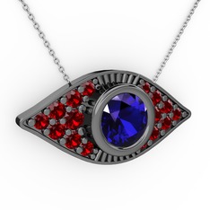 Palmira Göz Nazar Kolye - Lab safir ve garnet 925 ayar siyah rodyum kaplama gümüş kolye (40 cm gümüş rolo zincir) #ll9345
