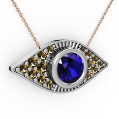 Palmira Göz Nazar Kolye - Lab safir ve dumanlı kuvars 925 ayar gümüş kolye (40 cm rose altın rolo zincir) #mvwu32