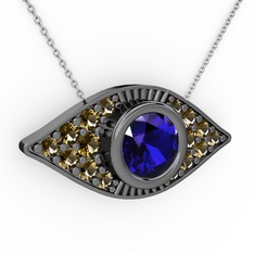 Palmira Göz Nazar Kolye - Lab safir ve dumanlı kuvars 925 ayar siyah rodyum kaplama gümüş kolye (40 cm beyaz altın rolo zincir) #owx8uu